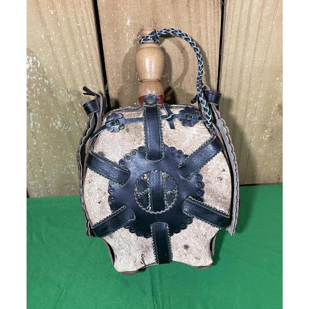Vintage German Large Flask Canteen Kulacs Water Bottle Leather !!!!